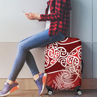 Aotearoa Maori Koru Curves Luggage Cover Silver Ferns - Crimson Red LT7 - Polynesian Pride