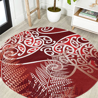 Aotearoa Maori Koru Curves Round Carpet Silver Ferns - Crimson Red LT7 Red - Polynesian Pride