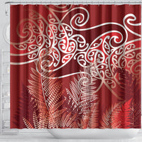Aotearoa Maori Koru Curves Shower Curtain Silver Ferns - Crimson Red