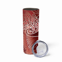Aotearoa Maori Koru Curves Skinny Tumbler Silver Ferns - Crimson Red LT7 - Polynesian Pride
