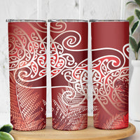 Aotearoa Maori Koru Curves Skinny Tumbler Silver Ferns - Crimson Red LT7 - Polynesian Pride