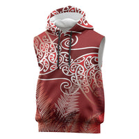 Aotearoa Maori Koru Curves Sleeveless Hoodie Silver Ferns - Crimson Red