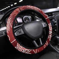 Aotearoa Maori Koru Curves Steering Wheel Cover Silver Ferns - Crimson Red LT7 Universal Fit Red - Polynesian Pride