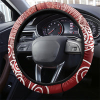 Aotearoa Maori Koru Curves Steering Wheel Cover Silver Ferns - Crimson Red LT7 - Polynesian Pride