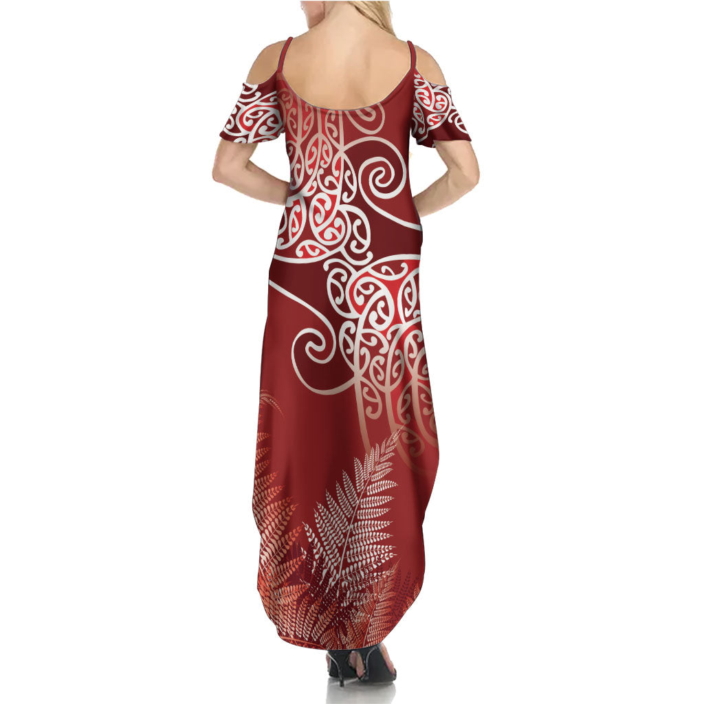 Aotearoa Maori Koru Curves Summer Maxi Dress Silver Ferns - Crimson Red
