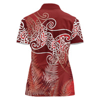 Aotearoa Maori Koru Curves Women Polo Shirt Silver Ferns - Crimson Red
