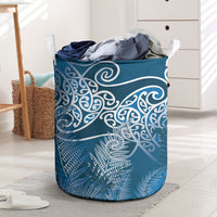 Aotearoa Maori Koru Curves Laundry Basket Silver Ferns - Navy Blue LT7 Navy Blue - Polynesian Pride