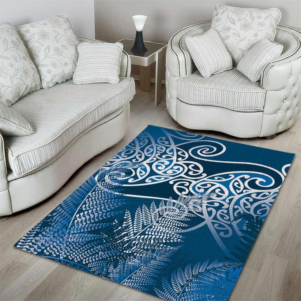 Aotearoa Maori Koru Curves Area Rug Silver Ferns - Navy Blue LT7 - Polynesian Pride