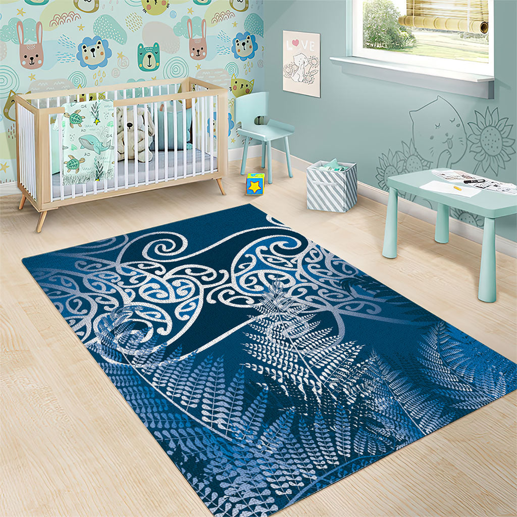 Aotearoa Maori Koru Curves Area Rug Silver Ferns - Navy Blue LT7 - Polynesian Pride