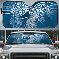 Aotearoa Maori Koru Curves Auto Sun Shade Silver Ferns - Navy Blue