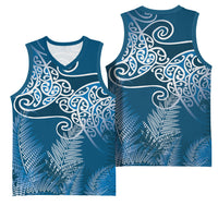 Aotearoa Maori Koru Curves Basketball Jersey Silver Ferns - Navy Blue