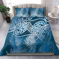Aotearoa Maori Koru Curves Bedding Set Silver Ferns - Navy Blue