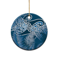 Aotearoa Maori Koru Curves Ceramic Ornament Silver Ferns - Navy Blue LT7 - Polynesian Pride