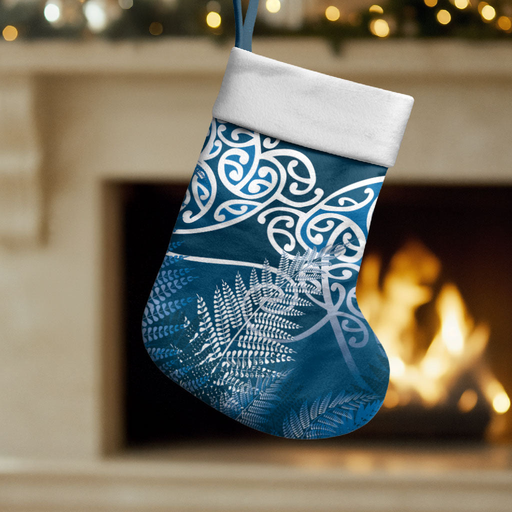 Aotearoa Maori Koru Curves Christmas Stocking Silver Ferns - Navy Blue LT7 Set of 2 Navy Blue - Polynesian Pride