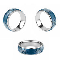 Aotearoa Maori Koru Curves Classic Ring Silver Ferns - Navy Blue LT7 - Polynesian Pride