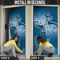 Aotearoa Maori Koru Curves Door Cover Silver Ferns - Navy Blue