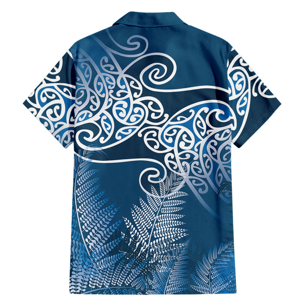 Aotearoa Maori Koru Curves Family Matching Puletasi and Hawaiian Shirt Silver Ferns - Navy Blue LT7 - Polynesian Pride