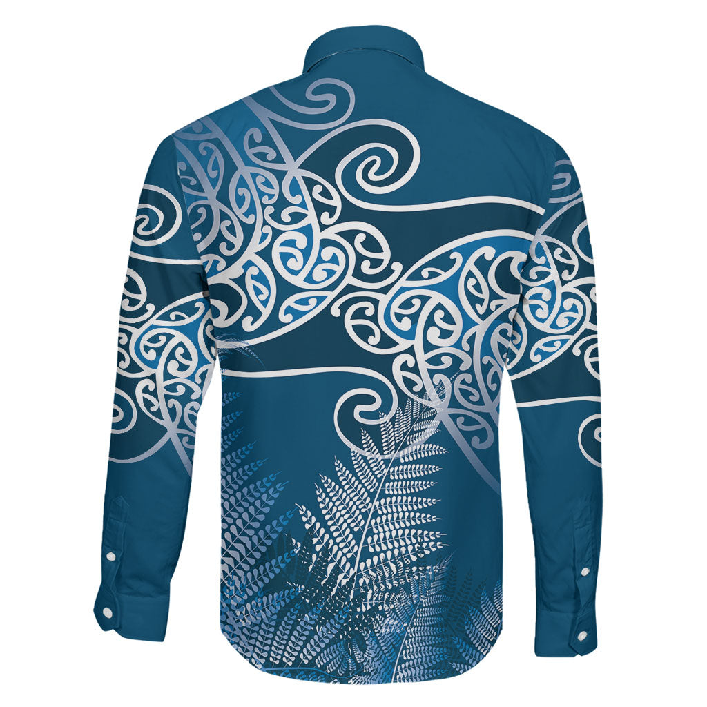 Aotearoa Maori Koru Curves Family Matching Short Sleeve Bodycon Dress and Hawaiian Shirt Silver Ferns - Navy Blue LT7 - Polynesian Pride