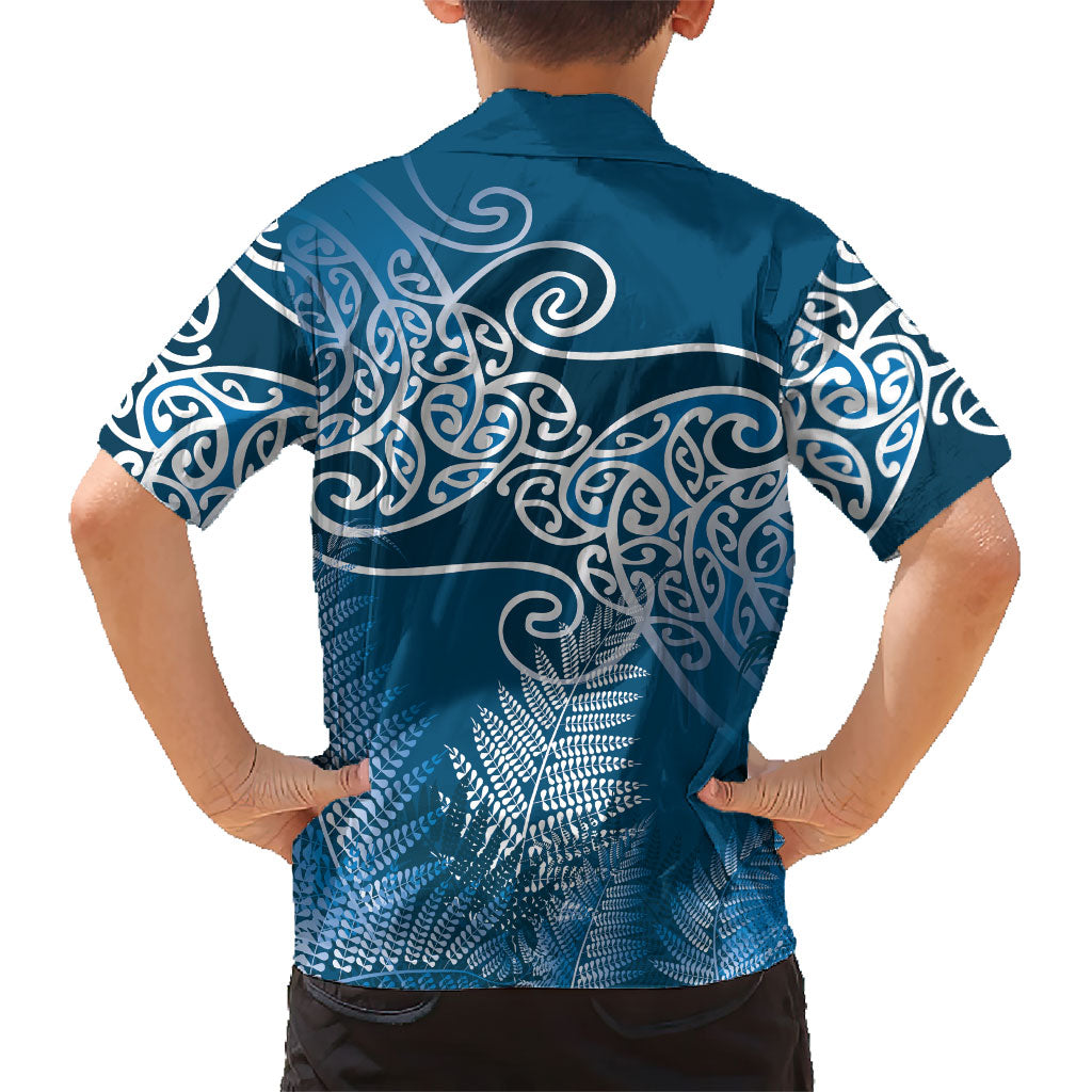 Aotearoa Maori Koru Curves Family Matching Summer Maxi Dress and Hawaiian Shirt Silver Ferns - Navy Blue LT7 - Polynesian Pride
