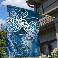 Aotearoa Maori Koru Curves Garden Flag Silver Ferns - Navy Blue