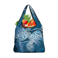 Aotearoa Maori Koru Curves Grocery Bag Silver Ferns - Navy Blue