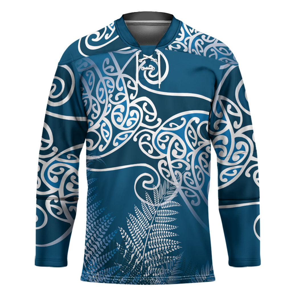 Aotearoa Maori Koru Curves Hockey Jersey Silver Ferns - Navy Blue LT7 Unisex Navy Blue - Polynesian Pride