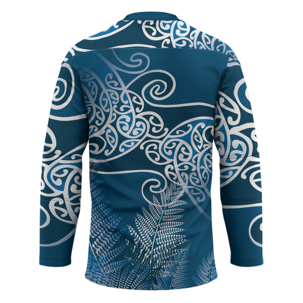 Aotearoa Maori Koru Curves Hockey Jersey Silver Ferns - Navy Blue LT7 - Polynesian Pride