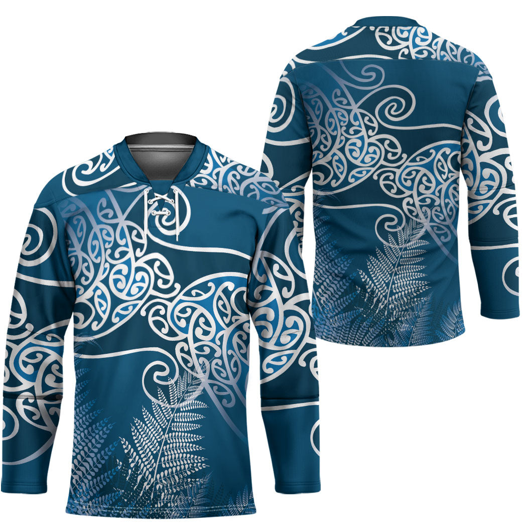 Aotearoa Maori Koru Curves Hockey Jersey Silver Ferns - Navy Blue LT7 - Polynesian Pride
