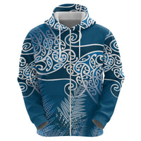 Aotearoa Maori Koru Curves Hoodie Silver Ferns - Navy Blue