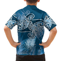 Aotearoa Maori Koru Curves Kid Hawaiian Shirt Silver Ferns - Navy Blue