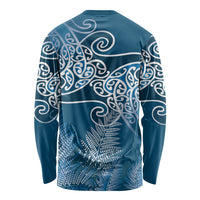 Aotearoa Maori Koru Curves Long Sleeve Shirt Silver Ferns - Navy Blue LT7 - Polynesian Pride