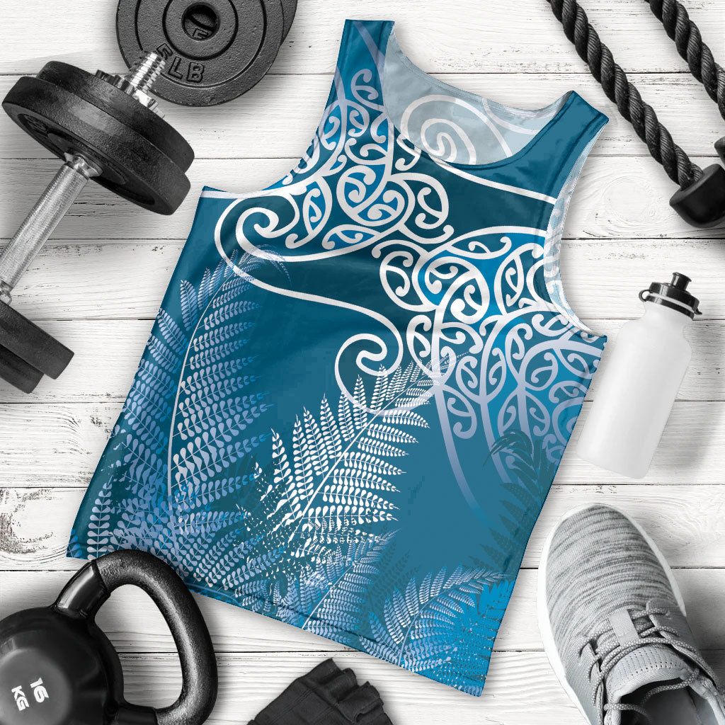 Aotearoa Maori Koru Curves Men Tank Top Silver Ferns - Navy Blue