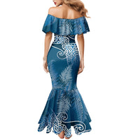 Aotearoa Maori Koru Curves Mermaid Dress Silver Ferns - Navy Blue