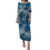 Aotearoa Maori Koru Curves Puletasi Silver Ferns - Navy Blue