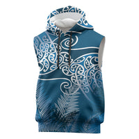 Aotearoa Maori Koru Curves Sleeveless Hoodie Silver Ferns - Navy Blue