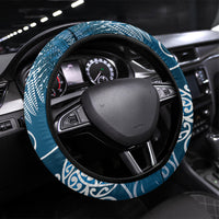 Aotearoa Maori Koru Curves Steering Wheel Cover Silver Ferns - Navy Blue