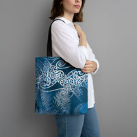 Aotearoa Maori Koru Curves Tote Bag Silver Ferns - Navy Blue