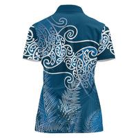 Aotearoa Maori Koru Curves Women Polo Shirt Silver Ferns - Navy Blue