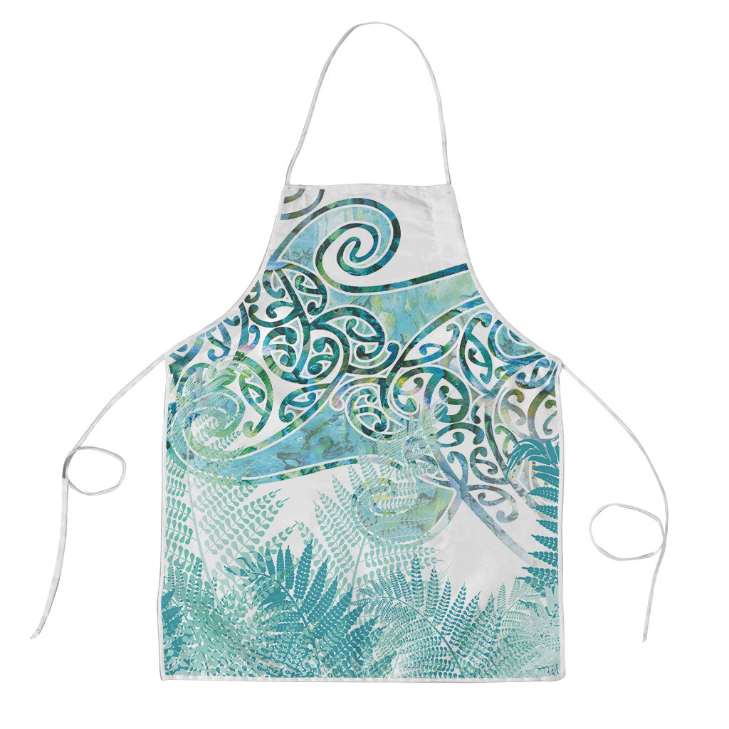 Aotearoa Maori Koru Curves Apron Mossy Paua Shell LT7 Green - Polynesian Pride