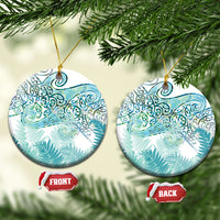 Aotearoa Maori Koru Curves Ceramic Ornament Mossy Paua Shell LT7 Circle Green - Polynesian Pride