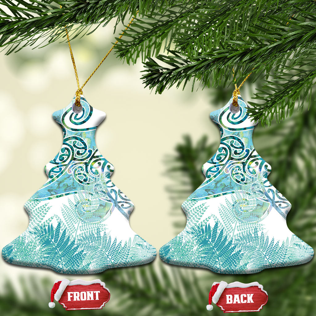 Aotearoa Maori Koru Curves Ceramic Ornament Mossy Paua Shell LT7 Christmas Tree Green - Polynesian Pride