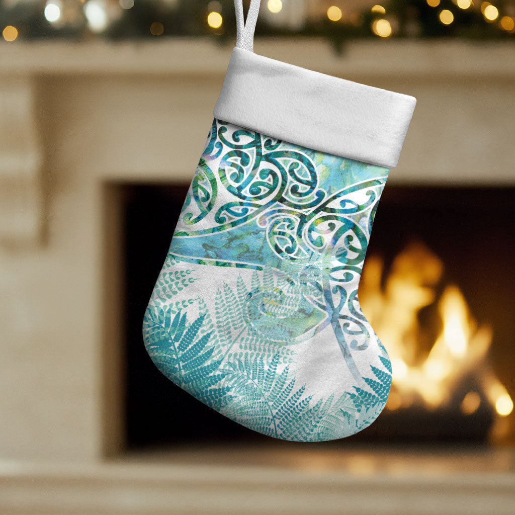 Aotearoa Maori Koru Curves Christmas Stocking Mossy Paua Shell LT7 Set of 2 Green - Polynesian Pride