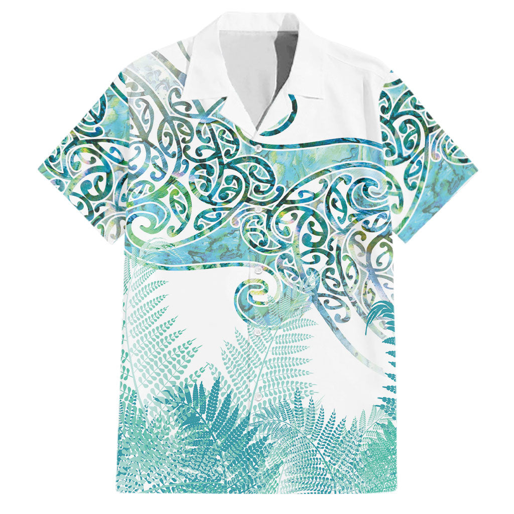 Aotearoa Maori Koru Curves Family Matching Off Shoulder Maxi Dress and Hawaiian Shirt Mossy Paua Shell LT7 Dad's Shirt - Short Sleeve Green - Polynesian Pride