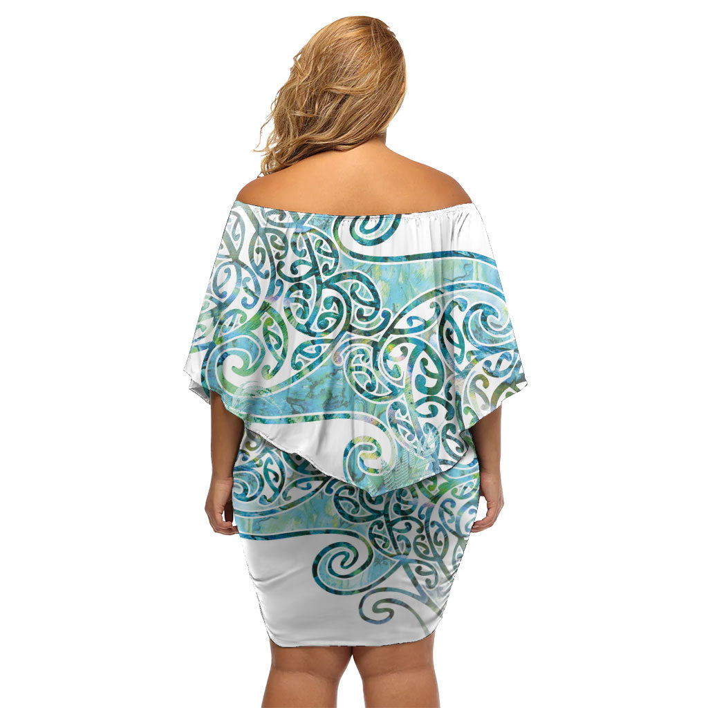 Aotearoa Maori Koru Curves Family Matching Off Shoulder Short Dress and Hawaiian Shirt Mossy Paua Shell LT7 - Polynesian Pride