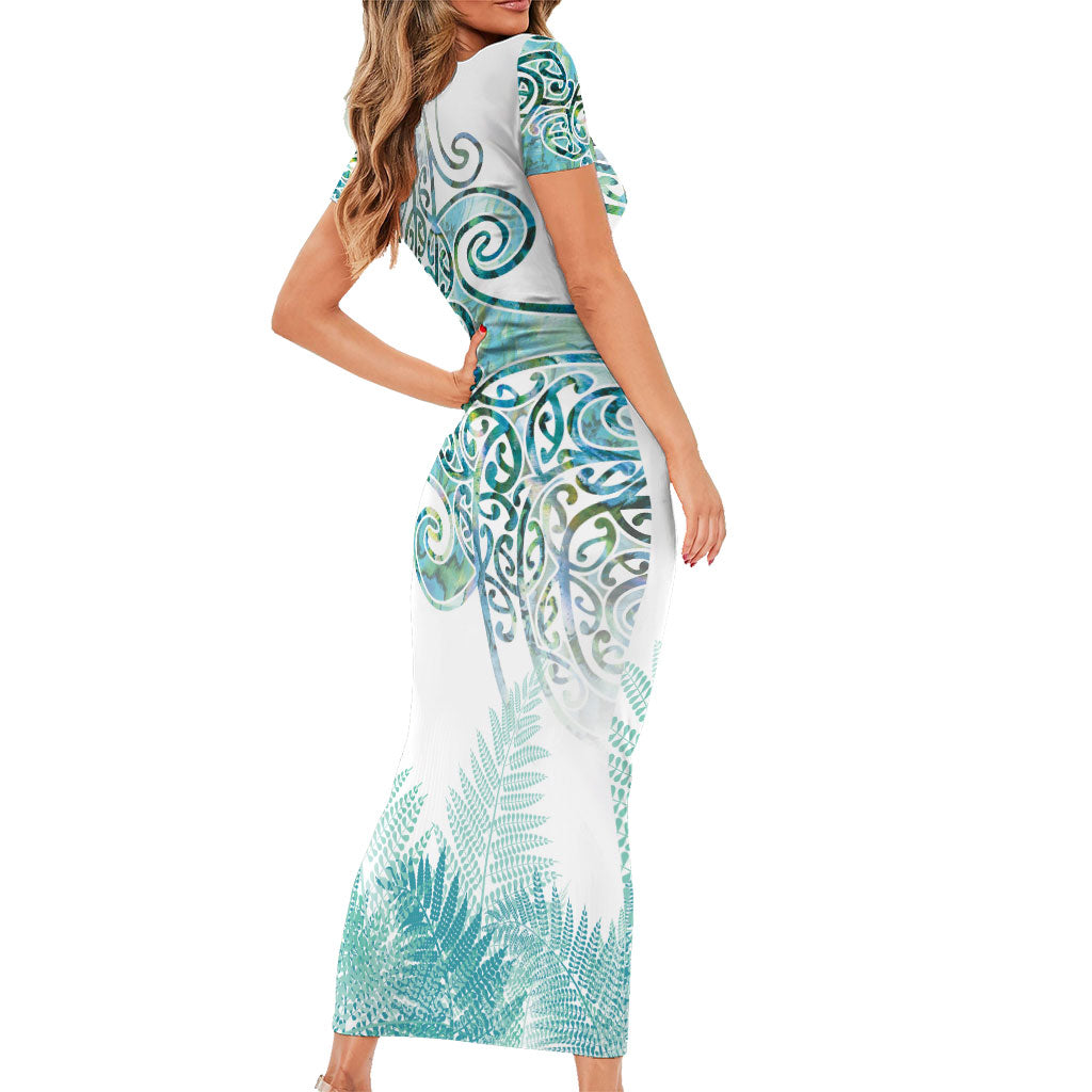 Aotearoa Maori Koru Curves Family Matching Short Sleeve Bodycon Dress and Hawaiian Shirt Mossy Paua Shell LT7 - Polynesian Pride