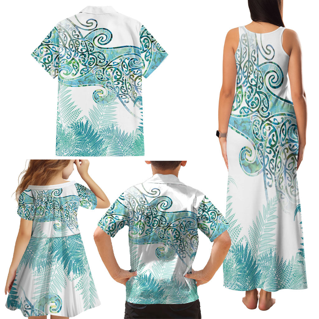 Aotearoa Maori Koru Curves Family Matching Tank Maxi Dress and Hawaiian Shirt Mossy Paua Shell LT7 - Polynesian Pride