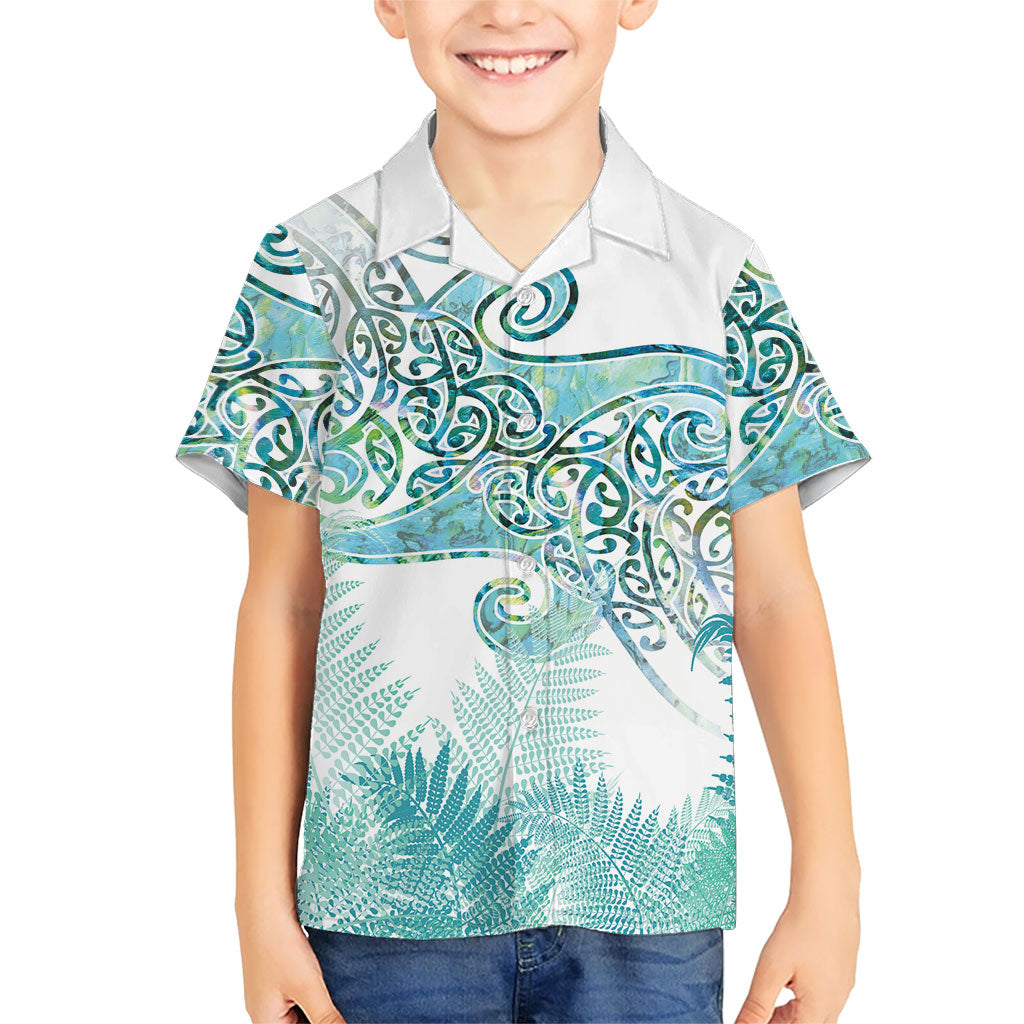 Aotearoa Maori Koru Curves Kid Hawaiian Shirt Mossy Paua Shell