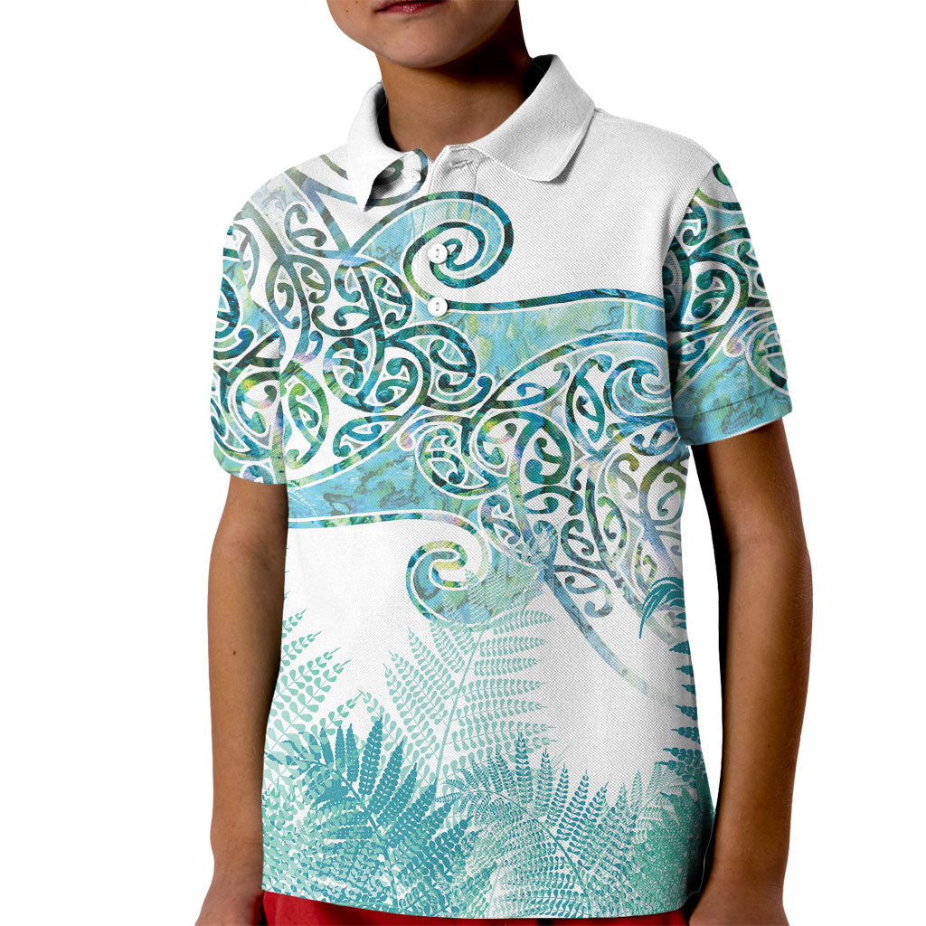 Aotearoa Maori Koru Curves Kid Polo Shirt Mossy Paua Shell LT7 Kid Green - Polynesian Pride