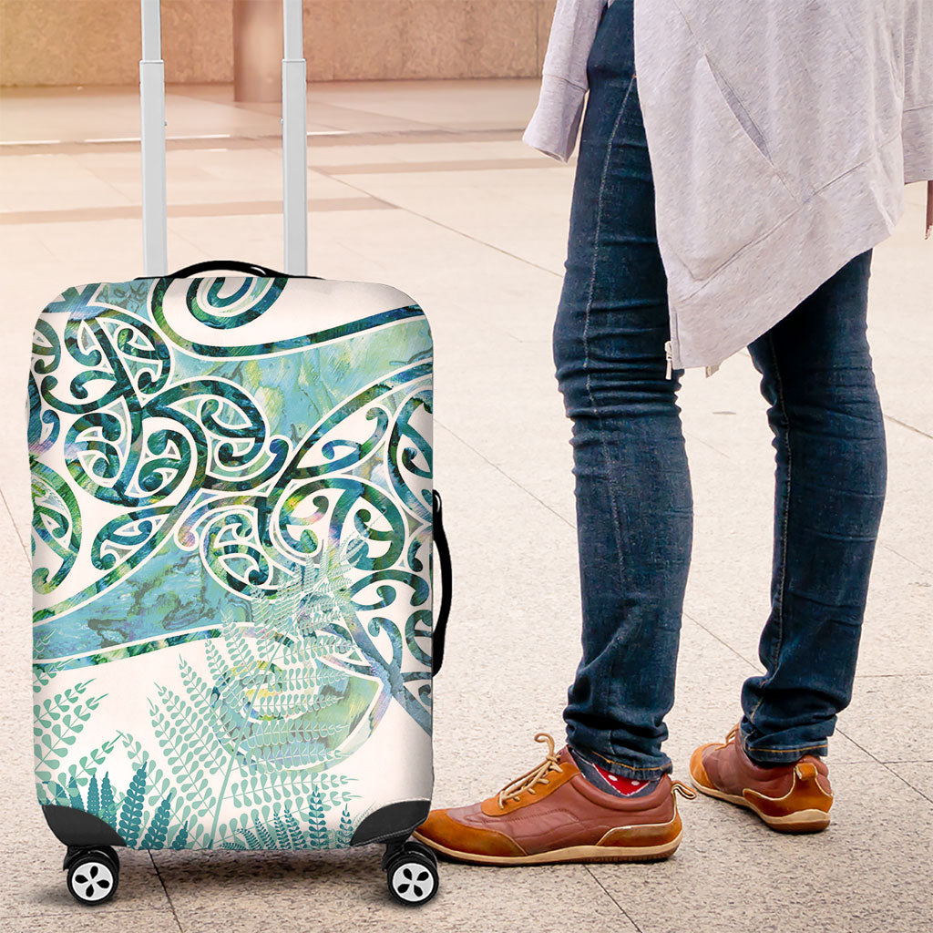 Aotearoa Maori Koru Curves Luggage Cover Mossy Paua Shell LT7 Green - Polynesian Pride