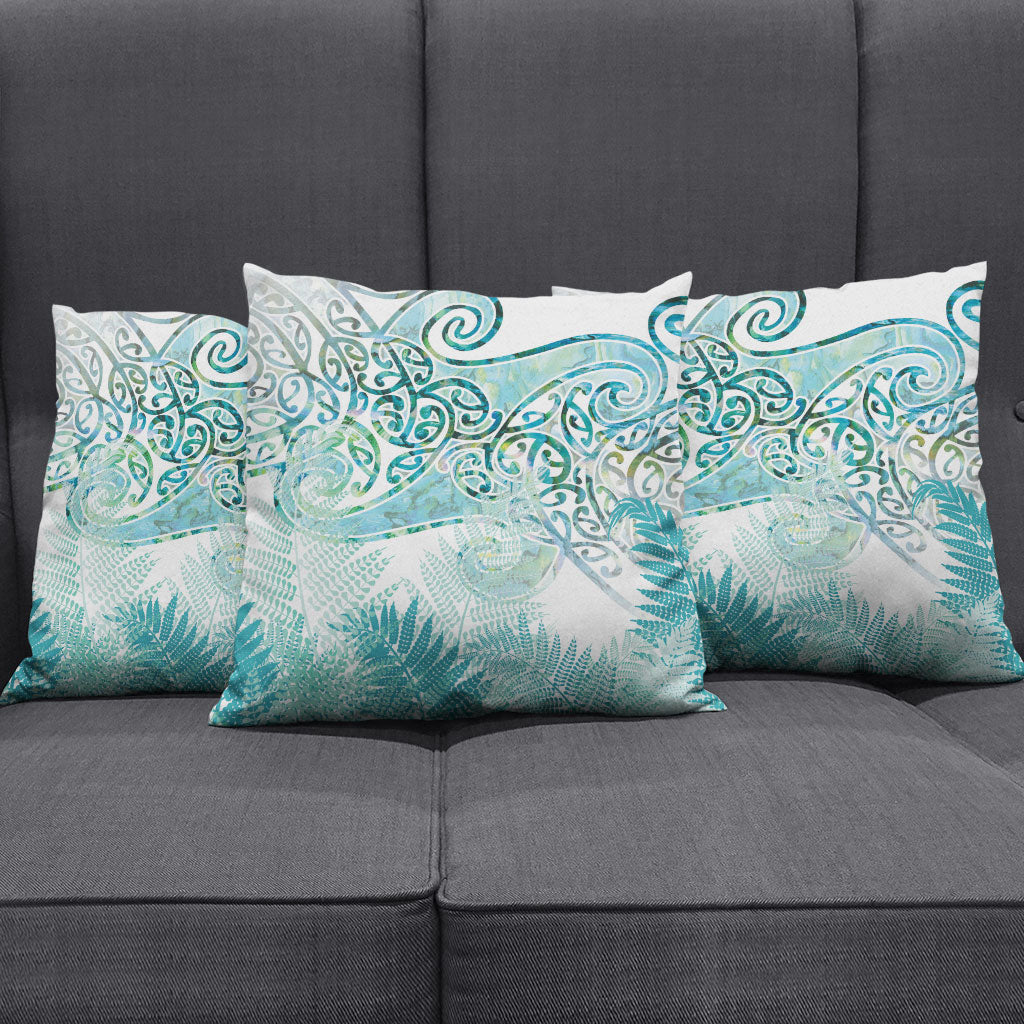 Aotearoa Maori Koru Curves Pillow Cover Mossy Paua Shell
